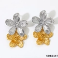 Elegante zweifarbige zweilagige Blumenohrstecker aus silbernem und goldenem Edelstahl - Gold + Silber Zweifarbige Ohrringe (D2557)