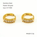 18k gold plated stainless steel hoop earrings with rectangular cubic zirconia stones - 18K Gold / White Zirconia