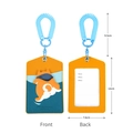 Cartoon Shiba Inu PU leather card holder with blue lanyard and back ID window - Escaped Shiba Inu / Yellow and Blue
