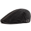 Washed black vintage ivy cap featuring brown stripes and adjustable metal buckle - Adjustable / Black