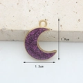 Purple glitter moon charm with gold plating, sized 1.9cm height for DIY jewelry - Purple Glitter Moon
