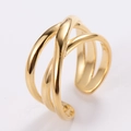 Anello minimalista a strati incrociati in oro con finitura metallica lucida - US 6 / Stile Linea a S / Oro