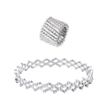 Silver 2-in-1 magic stretch ring transforming into a sparkling rhinestone bracelet - Diameter 1.8cm-7cm Adjustable / Silver Clear Zirconia