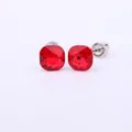 Pair of square-cut red gemstone stud earrings in 316L titanium steel gold-plated setting - 0.8mm Gauge x 6mm Length / Silver Square Red Crystal (Style 14)
