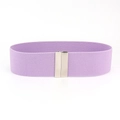 Detailed view of a purple elastic waist belt with a polished silver rectangular metal buckle - Violet-Silver