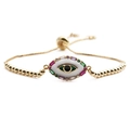 Gold evil eye bracelet with colorful zircons and adjustable chain for women fashion - CB0212CX+Bead Box Chain-Gold Rectangle Multicolor Zirconia Evil Eye