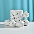 Polka dot ceramic coffee mug with cloud handle and matching white saucer set - Cat Claw Cup & Saucer - Ink Splatter Black