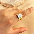 Two-tone wide band ring with a silver nautilus shell relief on a gold stainless steel base - Gold Wide Base with Silver Shell Ring