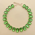 Detail of emerald green rectangular crystal necklace with gold plated setting and lobster clasp - Light Green