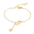 Golden stainless steel star and pig nose link necklace with adjustable lobster clasp - Pig Nose Star Bracelet (A701) / Gold