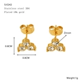 18k gold plated stainless steel stud earrings with three triangle-set zircons - Triangle Zircon Style (S-E242)