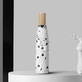 Portable white polka dot folding umbrella with natural wooden handle and gold button - 3-Fold Manual / Wood Handle Polka White