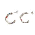 Silver wavy C-shaped stainless steel earrings with colorful multi-gemstone inlay - Silver Wave Colorful Zirconia Style (PEK1653)