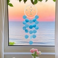 Blue seashell dreamcatcher wall hanging with star moon charms and ocean sunset background - Finished Product / Star Jade Shell-Blue