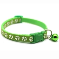 Green pet collar featuring white paw print patterns and a metallic safety bell - JY Paw Print / Light Green