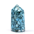 Handmade hexagonal crystal tower resin ornament with turquoise stone chips - Turquoise No. 2