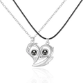 Magnetische hartkettingen voor koppels met zilveren ketting en zwart koord met projectiestenen - Witgoud K Hart