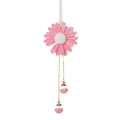 Pink daisy car pendant with golden chains and sparkling glass bead charms decoration - Pink