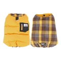 Reversible yellow and plaid pet puffer vest with D-ring and pocket for small dogs - S / Yellow Plaid