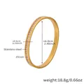 Detailed view of 18k gold plated stainless steel zircon bangle with precise dimensions - Gold Clasp Bangle (Z454) / 6.0cmx0.6cm