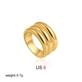 Minimalist 18K gold double layer wave ring size US 6 weighing 6.7g on white background - US 6 / Triple Layer Gold (T302)