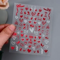 Waterproof Valentine's Day nail sticker featuring red and white heart patterns and Love text - Bow Heart Style (XZ-D2312) / Red