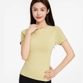 Aansluitend lichtgroen sport-T-shirt voor dames met ronde hals voor yoga en fitnesstraining - S / Geel
