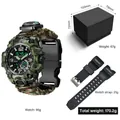 Outdoor dual display digital watch in camo with paracord strap and gift packaging - 827-18 + Packaging + PU Strap