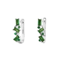 Silver S925 huggie earrings featuring vibrant emerald green crystal stones - White Gold (Style D)