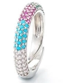 Adjustable silver ring featuring micro-pave pink, blue, and white cubic zirconia stones - Adjustable Open / White Gold - Multicolor Zircon