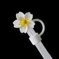 White cherry blossom silicone straw cover with yellow center for 10mm drinking straws - White Yellow Begonia / 10mm-Individual Package