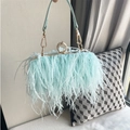 Details der mintgrünen Straußenfeder-Clutch mit goldener Strass-Ringschließe - Hellgrün