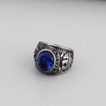 Men's vintage stainless steel military ring with oval blue gemstone and eagle relief - Blue Texas 1876 Style (KR45098-K)