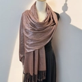 Sparkly rose gold shawl with silver silk thread and fringe detail for party dresses - Standard / 180x70cm / Coffee