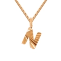 2mm gold Cuban link chain with sunburst textured letter N pendant necklace for women - N-Rose Gold