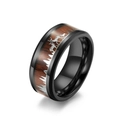 Herenring van zwart titanium met inleg van hout en zilveren woud- en hertenpatroon - 10# / Staal Kleur Eland