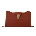Brown quilted faux leather underarm bag with gold metal buckle and chain strap - Brown