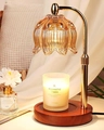 French vintage amber glass wax melt lamp with golden metal frame and wood base - Champagne Gold + Round Walnut Color + Round Head Lifting Style / Knob Dimming / US Plug