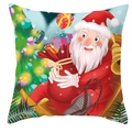 Detail van de kerstman kussensloop met kerstboom en cadeauzakje illustraties - DRD247-4 (Kerstman met Cadeaus)