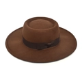 Detail of a brown wool felt fedora featuring a wide brim and decorative grosgrain bow - M (56-58cm) / Coffee