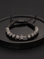 Vintage crown titanium steel cross bracelet with cubic zirconia and black beads - Black Cross Zirconia Ball Bracelet