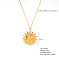 Detail showing 18k gold plated sun and moon clover pendant with product dimensions - Sun Moon Face Style (460)