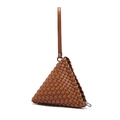Brown woven leather triangle wristlet bag with minimalist architectural structure - Brown
