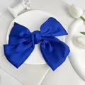 Elegant royal blue satin oversized bow hair clip with a silky high-gloss finish - Royal Blue Spring Clip