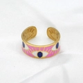 Pink enamel evil eye adjustable ring in gold plated stainless steel for women - Pink Adjustable Ring