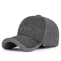 Charcoal grey baseball cap with sherpa fleece trim and FEWK 3D embroidery detail - Adjustable / Gray