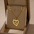 Golden heart necklace and cat earring set in a premium velvet gift box display - Cat Heart (TZ-462)
