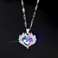 Titanium steel Ocean Heart necklace with purple faceted crystal and silver wing pendant - Multi-Color Heart Silver