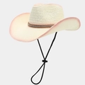 Détail d'un chapeau de cowboy tissé avec bords dégradés roses et bandeau en strass - Taille unique / Beige