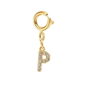 Gold stainless steel bracelet charm with letter P and crystal pave lobster clasp - Letter Pendant-P